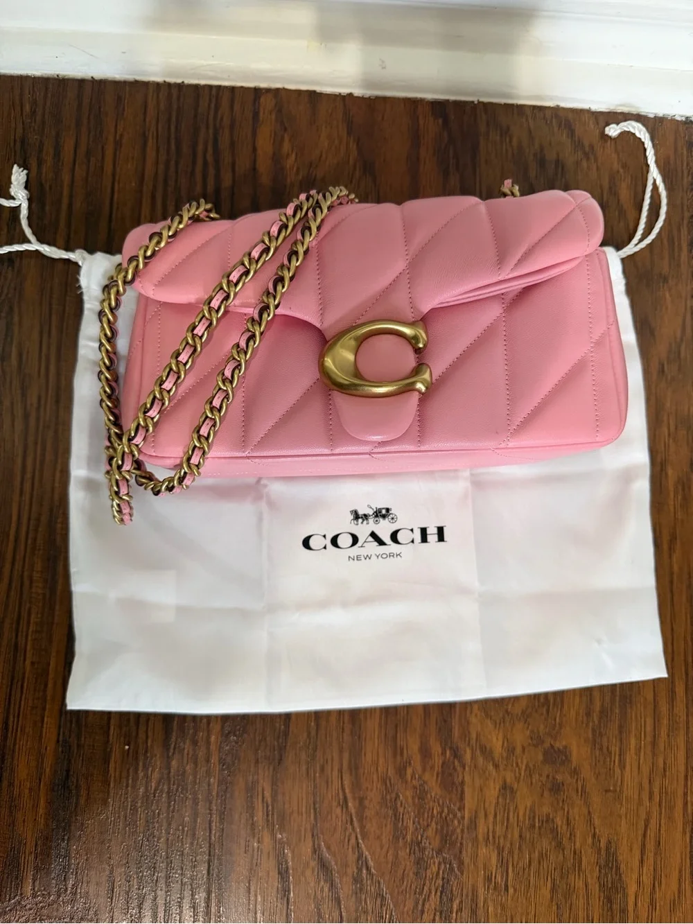 Coach Quilted tabby 20 in flower Pink Crossbody with Gold Chain